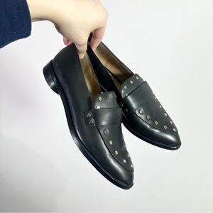Joie Taron Black Studded Leather Loafer Shoes